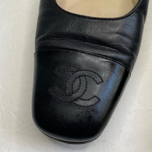 Vintage Chanel Finition LOGO Cap Tor Flats Sz 40 1/2 Women - Picture 6 of 8